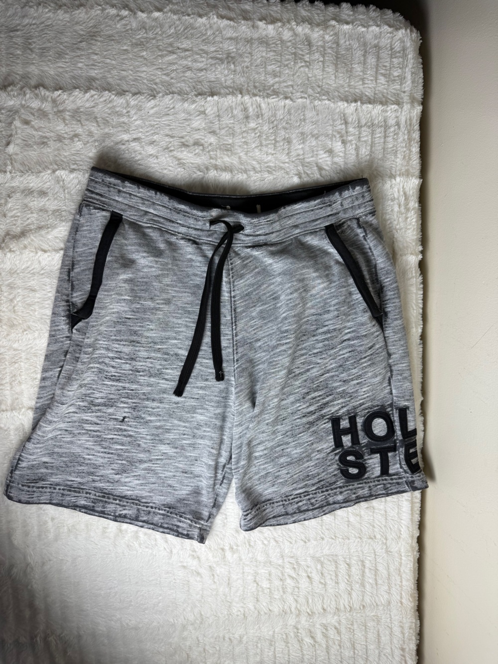 Hollister Light Heather Gray Athletic Logo Shorts with Black Trim